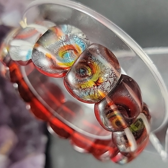 20x14.7mm Handmade Glass Abstract Milliefiori Lampwork Foil Beaded Bracelet - Picture 4 of 9
